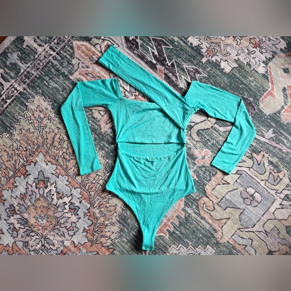 Naked Wardrobe Turquoise Long Sleeve Crop Top